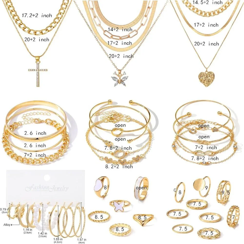 45 PCS Gold Jewelry Set for Women Dainty Dangle Earrings,Elegant Knuckle Rings,A - Picture 7 of 7